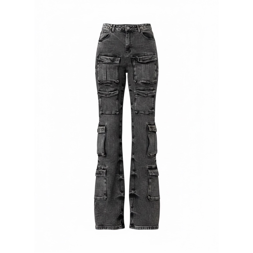 AKIRA Label Acid Wash Grey Multi Pocket Cargo Jeans Tall - Size L  - NWOT